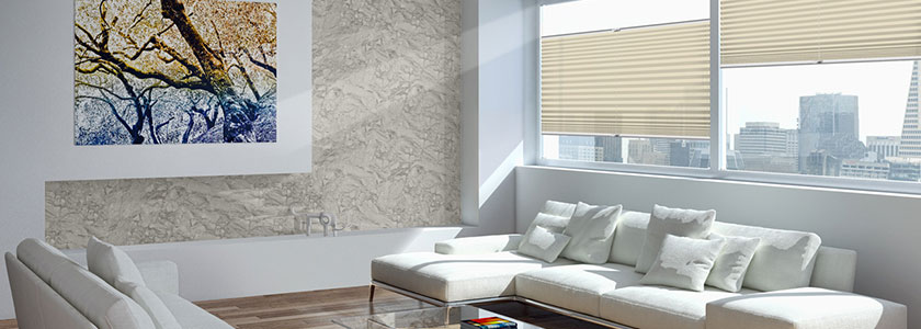 mooie plissegordijnen in de woonkamer