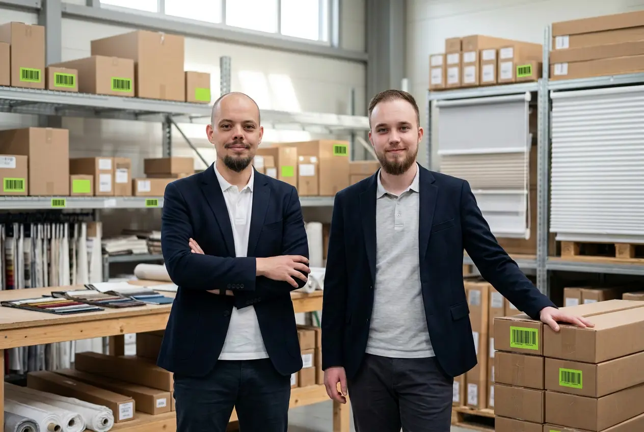 Het familiebedrijf Raamdecoland in het magazijn in Coevorden