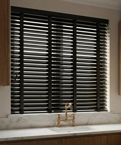 Houten jaloezie 50 mm Modern Gloss Hoogglans Zwart (GLOSS 35)