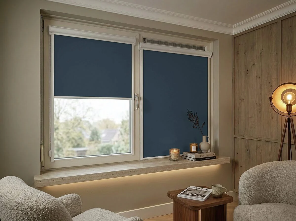 Mini rolgordijn met cassette verduisterend – Blauw (B663)