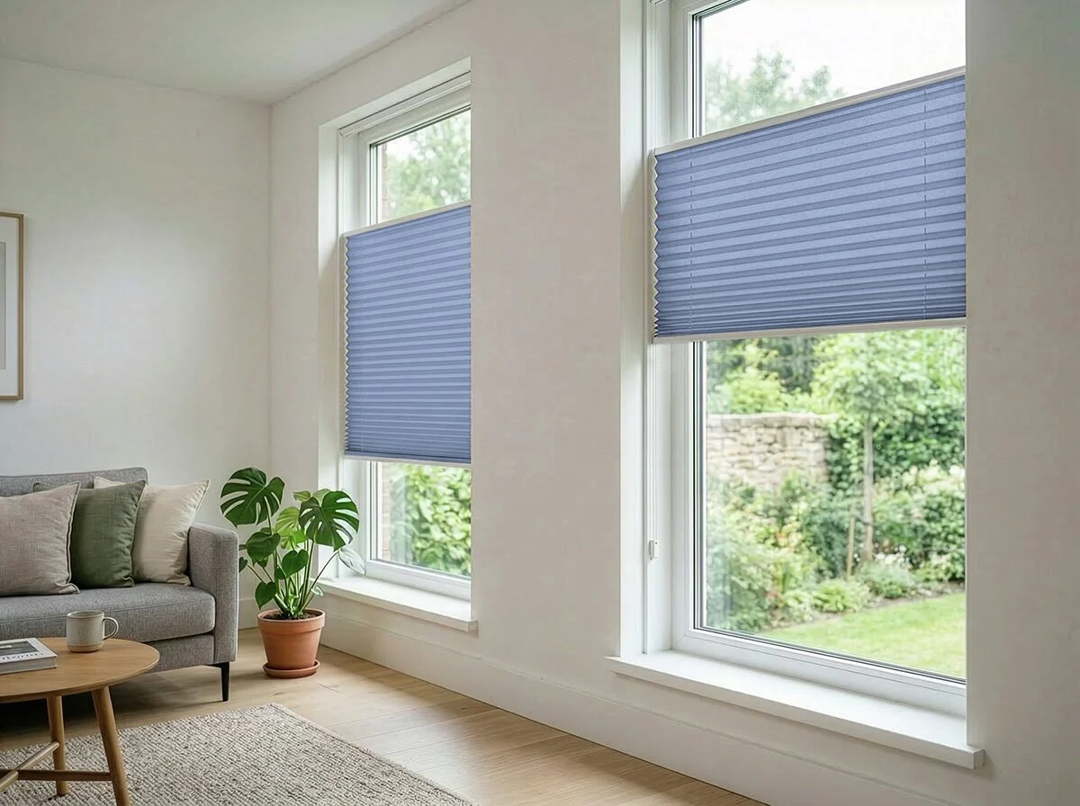 Plissé met koord lichtdoorlatend – Duifblauw (N205)