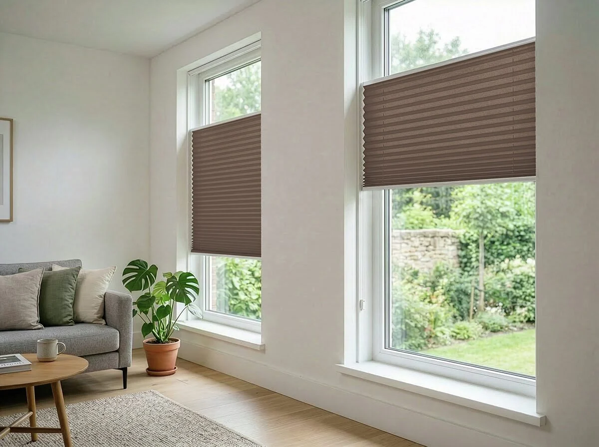 Plissé met koord lichtdoorlatend – Truffel (N252)