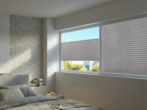 Plissé met koord – verduisterend Lichtgrijs linnen (N720)