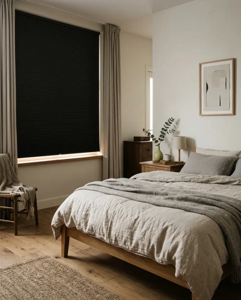 Houten jaloezieën in de slaapkamer