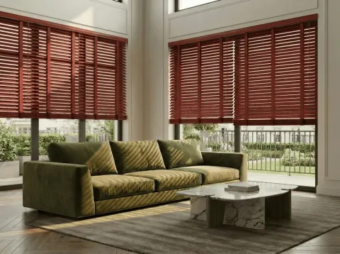 Houten jaloezie 50 mm Modern Roestrood (MODERN 47)