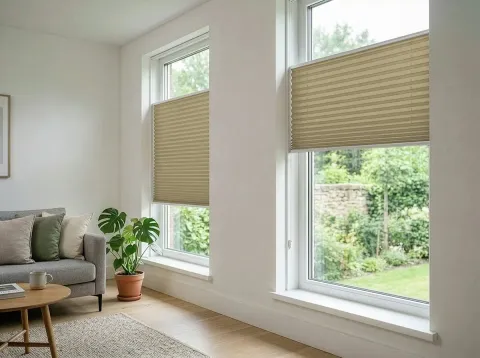 Plissé met koord – lichtdoorlatend Honing (N204)