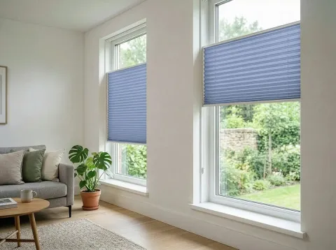 Plissé met koord – lichtdoorlatend Duifblauw (N205)